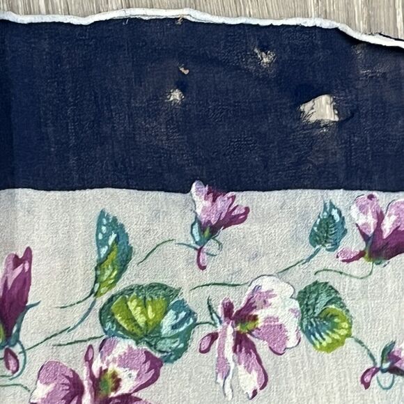 Vintage Scarf Neck Bag Purple Violet Flower Semi Sheer White Blue Romantic Fairy - Picture 4 of 5
